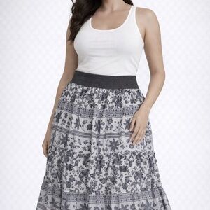 H&M Black and White Floral A-Line Skirt